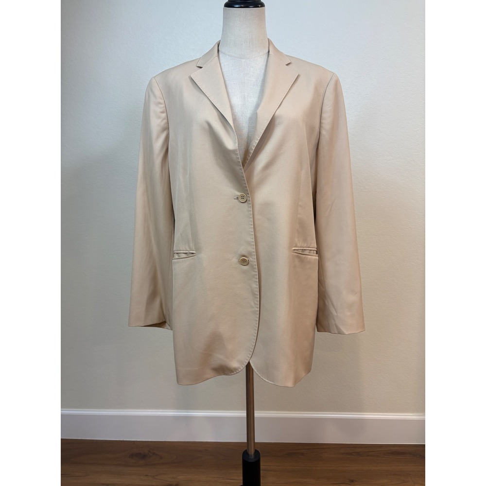 Brooks Brothers Blazer Women 14 Tan Wool Silk Two‎ Button Jacket Career office